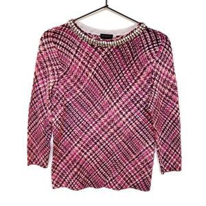 Talbots 100% Merino Wool Crystal Embellished Long Sleeve Sweater Pink Purple XS